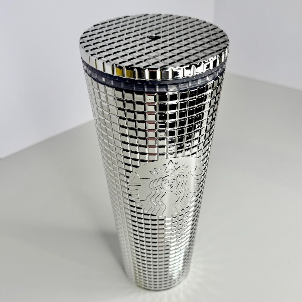 Starbucks Holiday‎ 2023 SILVER MIRROR GRID Venti size 24oz TUMBLER